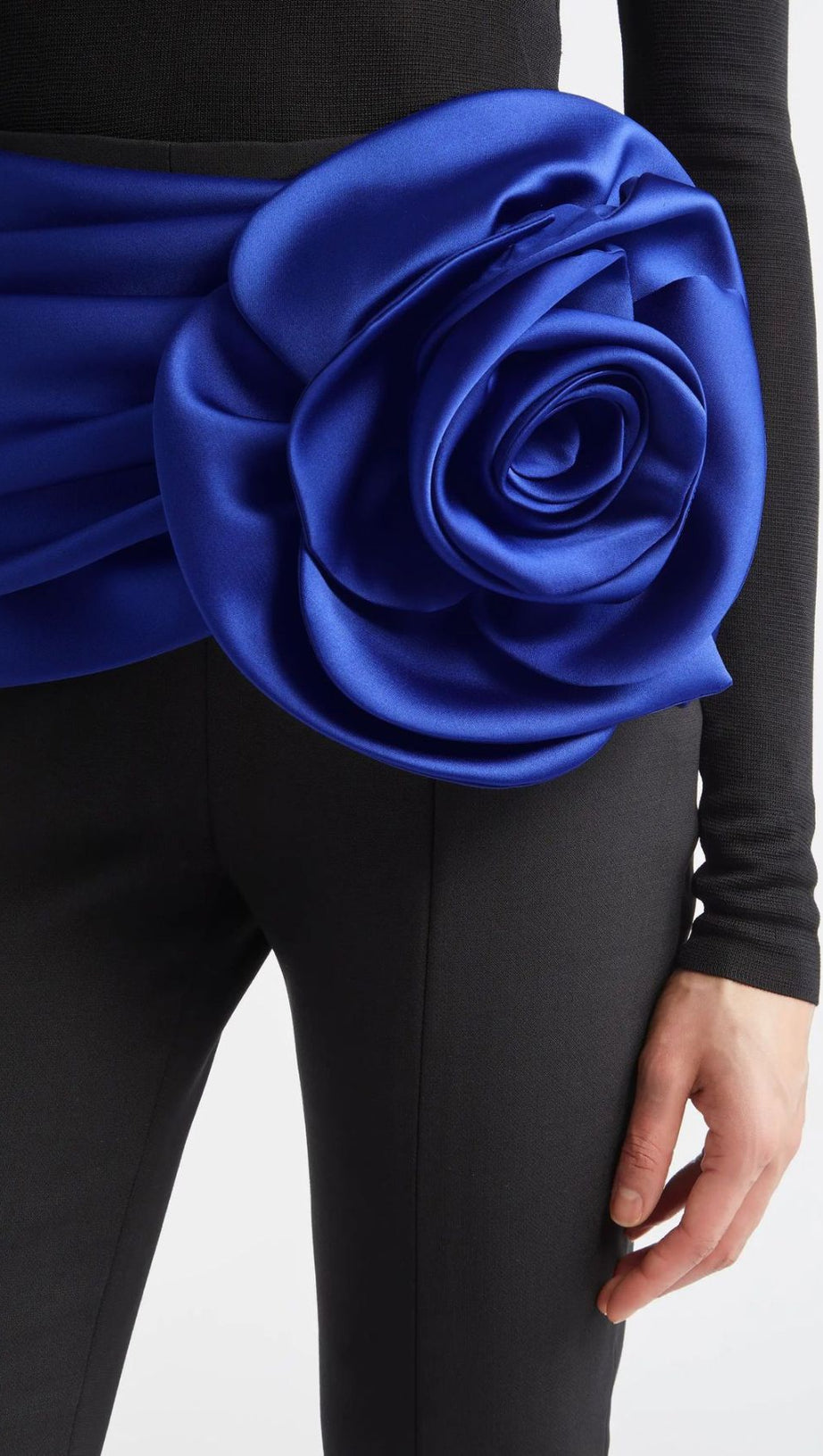 Joie Black 3-Piece Set: Bodysuit, Flare Pants & Vibrant Blue Floral Belt