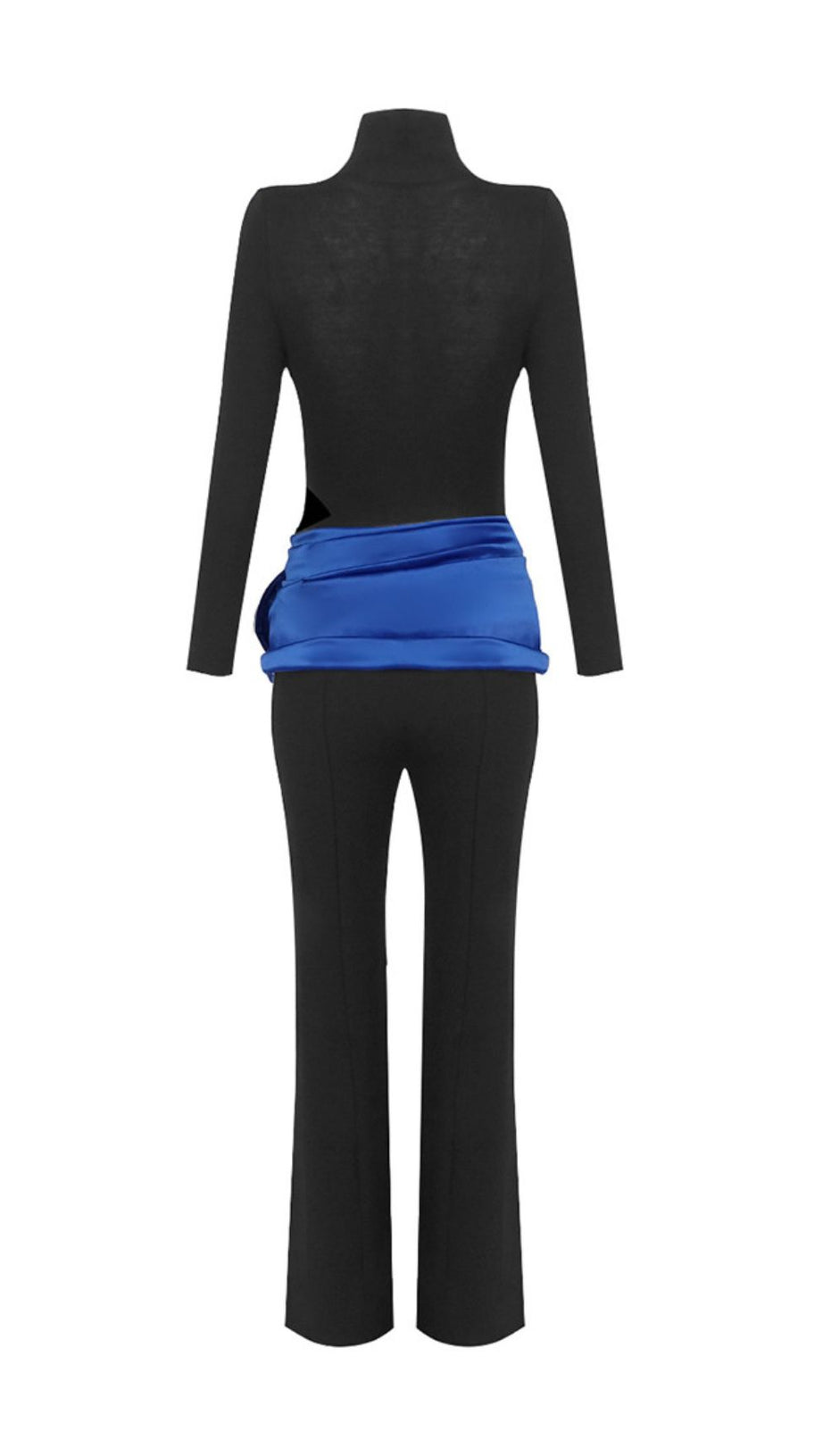 Joie Black 3-Piece Set: Bodysuit, Flare Pants & Vibrant Blue Floral Belt