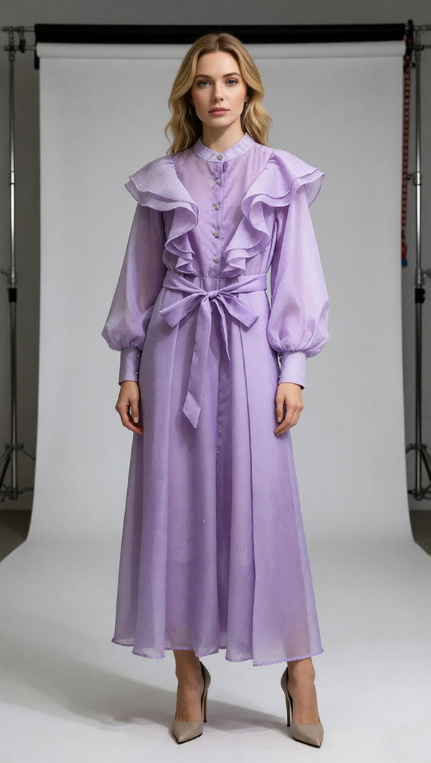 AIIZIE Jolanda Sparkle Ruffle Maxi Dress - Elegant Long Sleeve Gown - product image