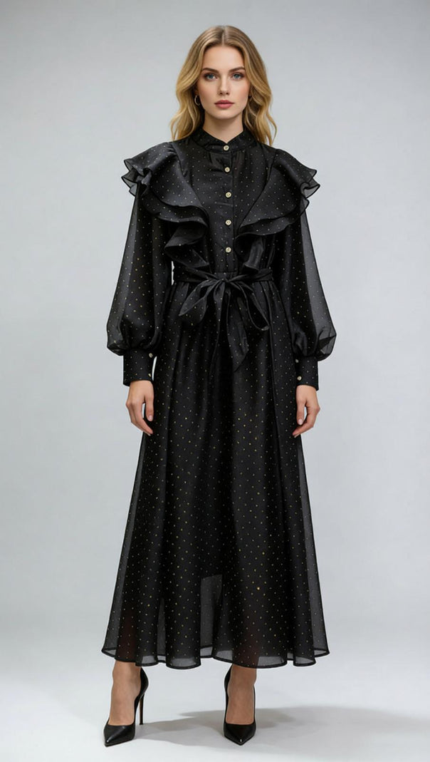 AIIZIE Jolanda Sparkle Ruffle Maxi Dress - Elegant Long Sleeve Gown - product image