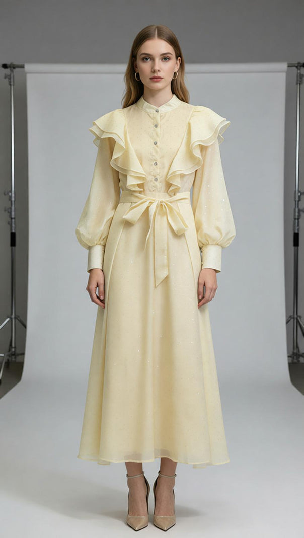 AIIZIE Jolanda Sparkle Ruffle Maxi Dress - Elegant Long Sleeve Gown - product image