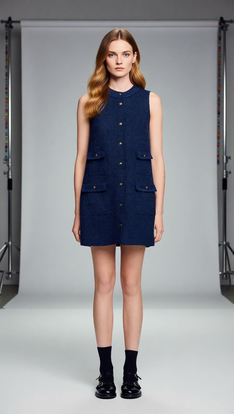 Jolanda Chic Sleeveless Tweed-Effect Mini Dress