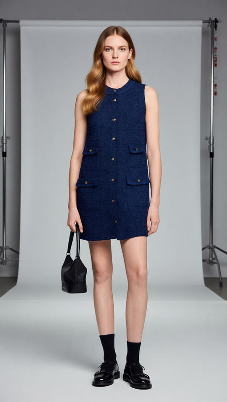Jolanda Chic Sleeveless Tweed-Effect Mini Dress