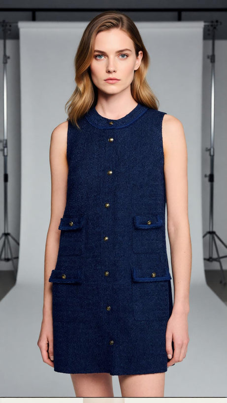 Jolanda Chic Sleeveless Tweed-Effect Mini Dress