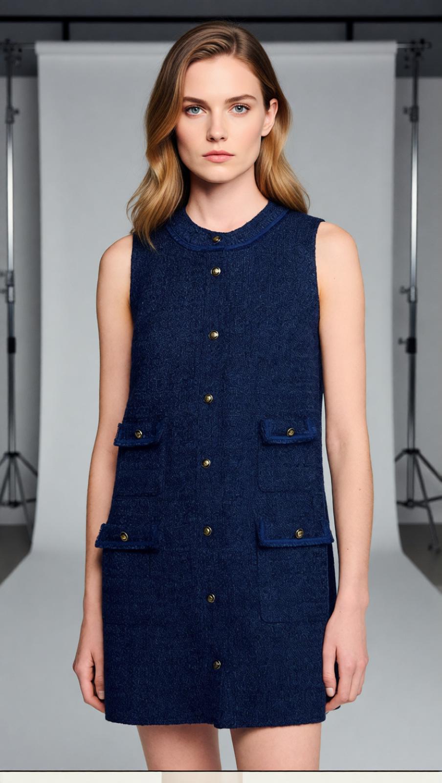 Jolanda Chic Sleeveless Tweed-Effect Mini Dress