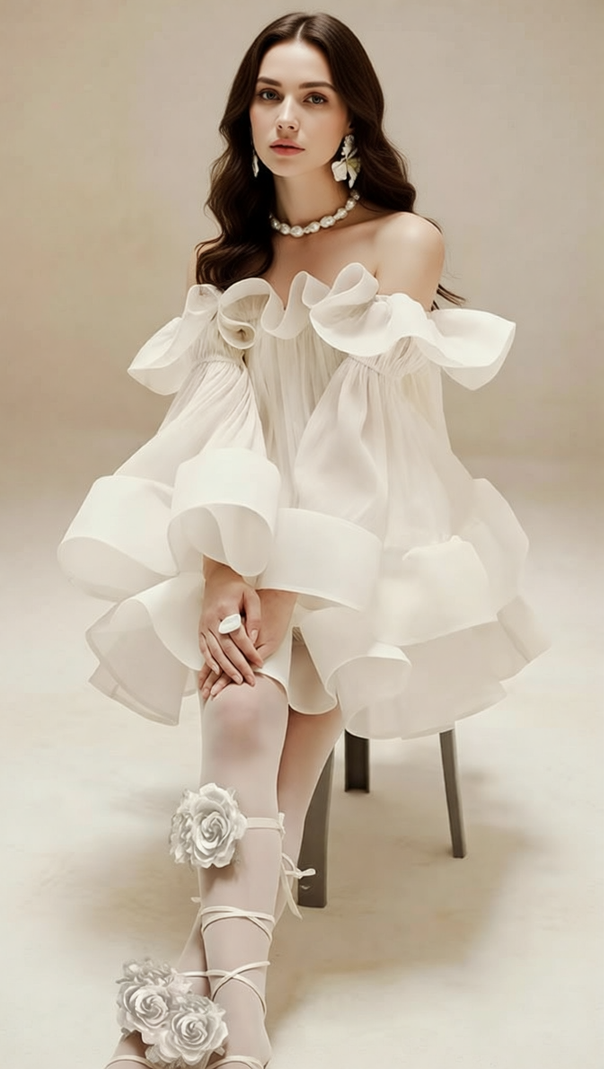 AIIZIE Jolie Ethereal Off-Shoulder Ruffle Mini Dress - Flowy Summer & Party Style - product image