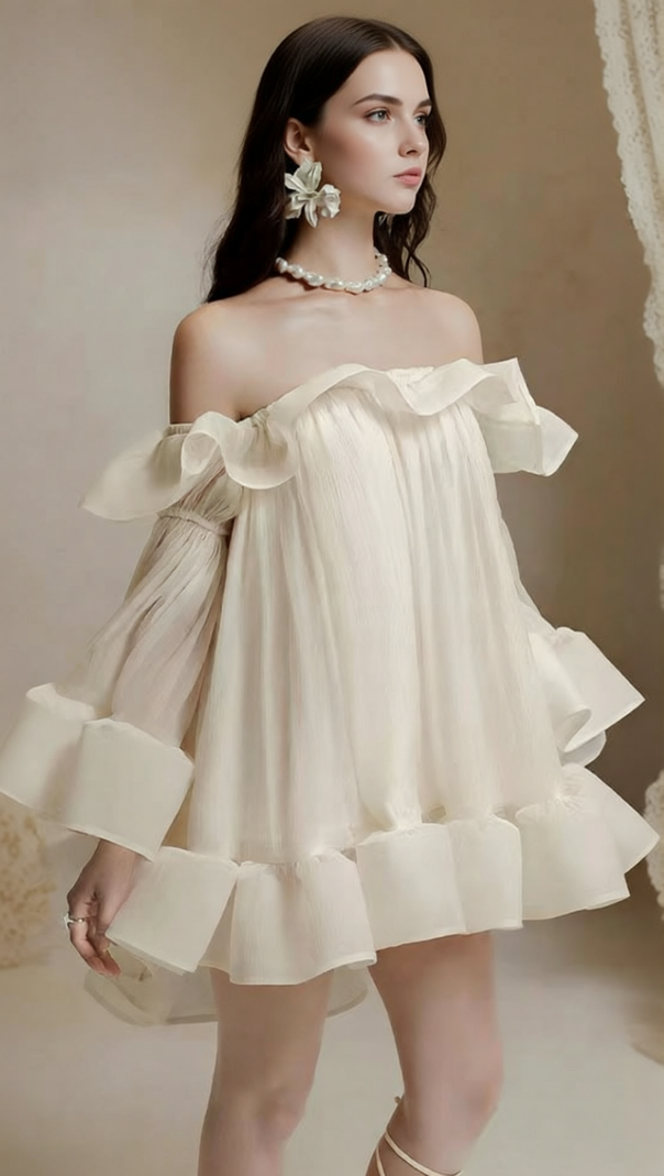 AIIZIE Jolie Ethereal Off-Shoulder Ruffle Mini Dress - Flowy Summer & Party Style - product image