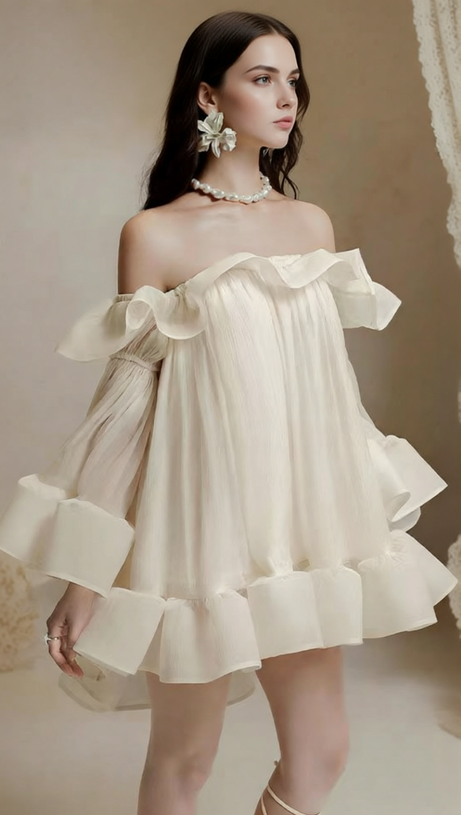 Jolie Ethereal Off-Shoulder Ruffle Mini Dress - Flowy Summer & Party Style