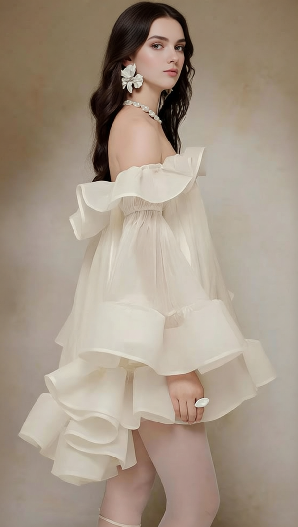AIIZIE Jolie Ethereal Off-Shoulder Ruffle Mini Dress - Flowy Summer & Party Style - product image