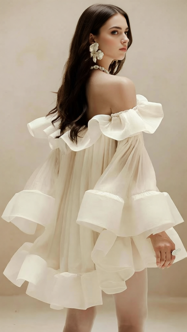 AIIZIE Jolie Ethereal Off-Shoulder Ruffle Mini Dress - Flowy Summer & Party Style - product image