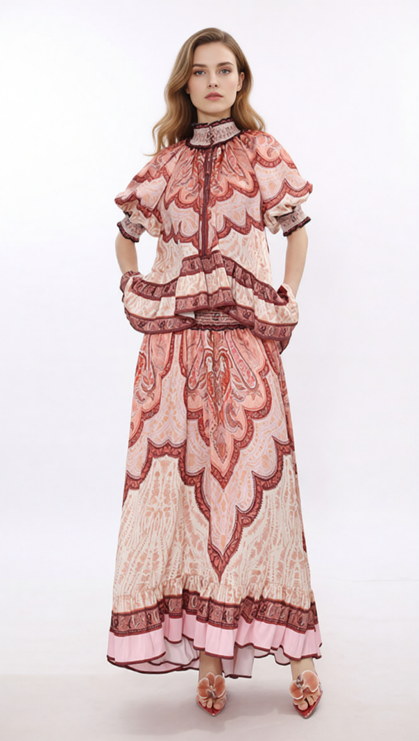 AIIZIE Jono Bohemian Paisley Printed Two-Piece Maxi Set for Women - product image