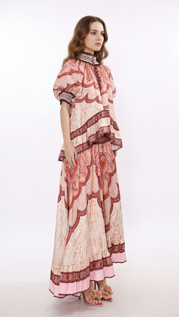 AIIZIE Jono Bohemian Paisley Printed Two-Piece Maxi Set for Women - product image