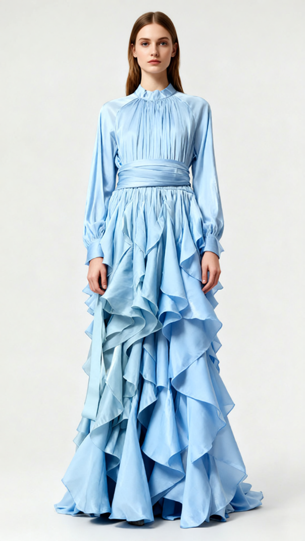 Joop Romantic Ruffle Maxi Dress - Elegant Long Sleeve Gown