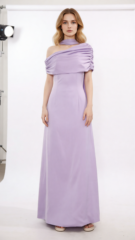 Joost Elegant Lavender Off-Shoulder Maxi Dress