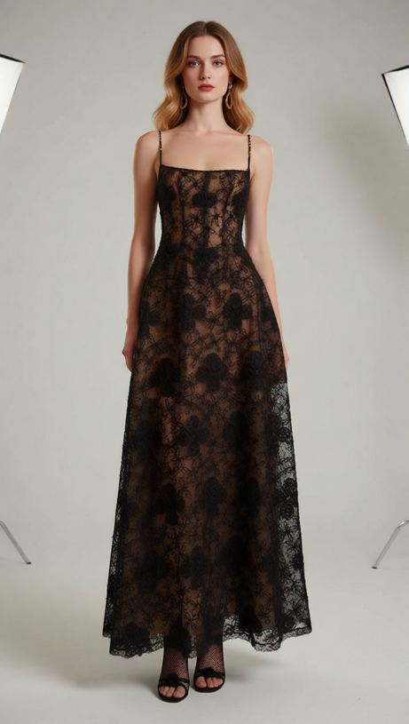 Jora Black Plush Floral Maxi Gown | Opulent Evening & Gala Dress for Women