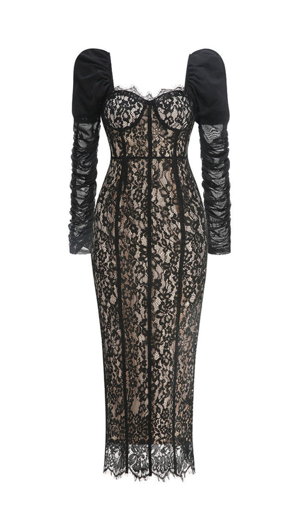 AIIZIE Jordane Black Lace Long Sleeve Maxi Dress - Elegant Evening Gown for Women - product image