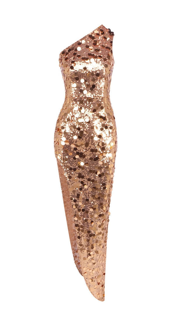 AIIZIE Jorja Dazzling Gold Sequin One-Shoulder Maxi Dress - Sparkle & Shine - product image