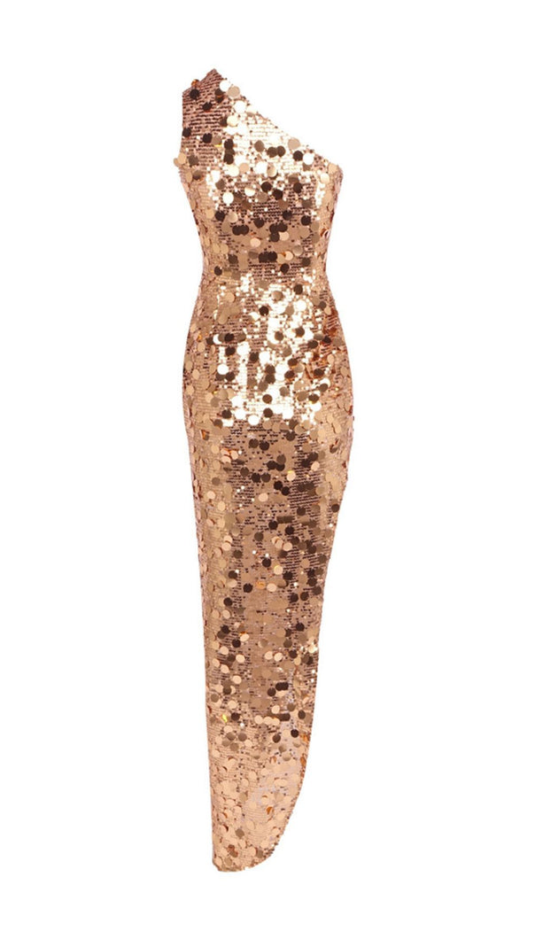 AIIZIE Jorja Dazzling Gold Sequin One-Shoulder Maxi Dress - Sparkle & Shine - product image
