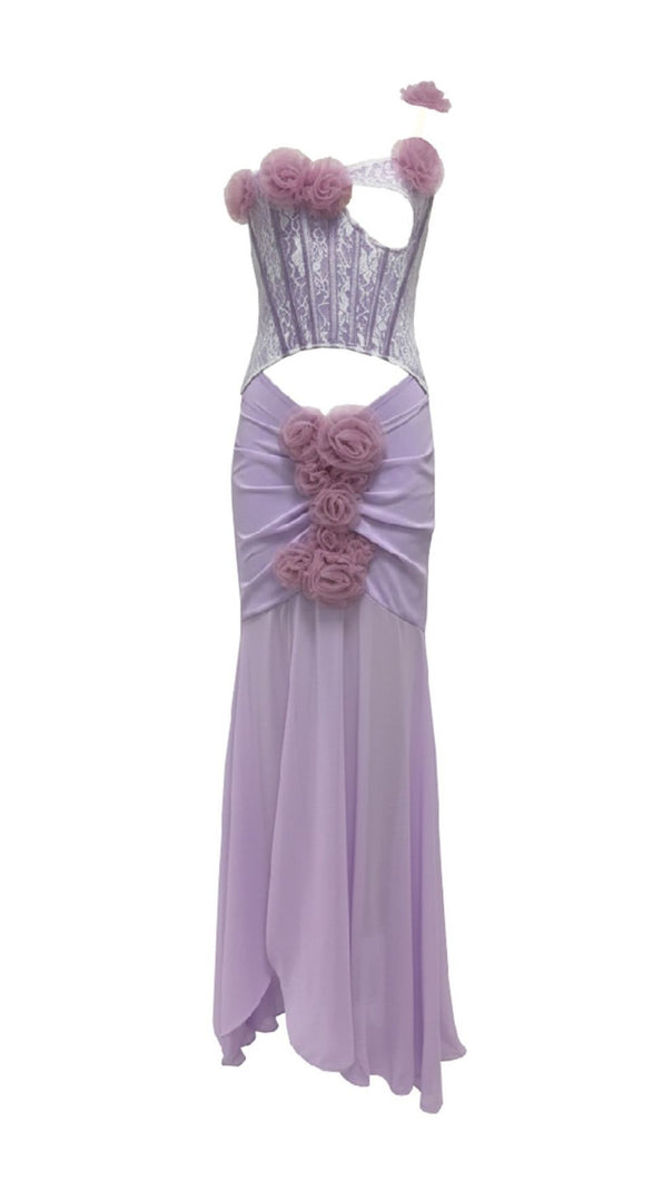 AIIZIE Josephine Chic Purple Floral One-Shoulder Corset Maxi Dress - product image