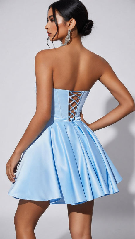 Josephus Dazzling Blue Strapless Embellished Corset Mini Dress AIIZIE Josephus Dazzling Blue Strapless Embellished Corset Mini Dress AIIZIE