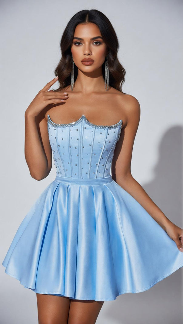 AIIZIE Josephus Dazzling Blue Strapless Embellished Corset Mini Dress - product image