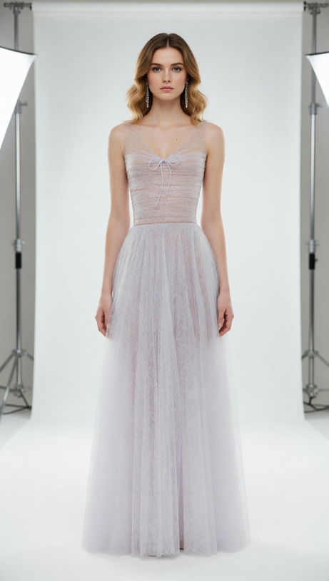 Josie Ethereal Lavender Sparkle Maxi Gown - V-Neck Tulle Dress