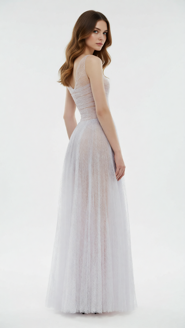 AIIZIE Josie Ethereal Lavender Sparkle Maxi Gown - V-Neck Tulle Dress - product image