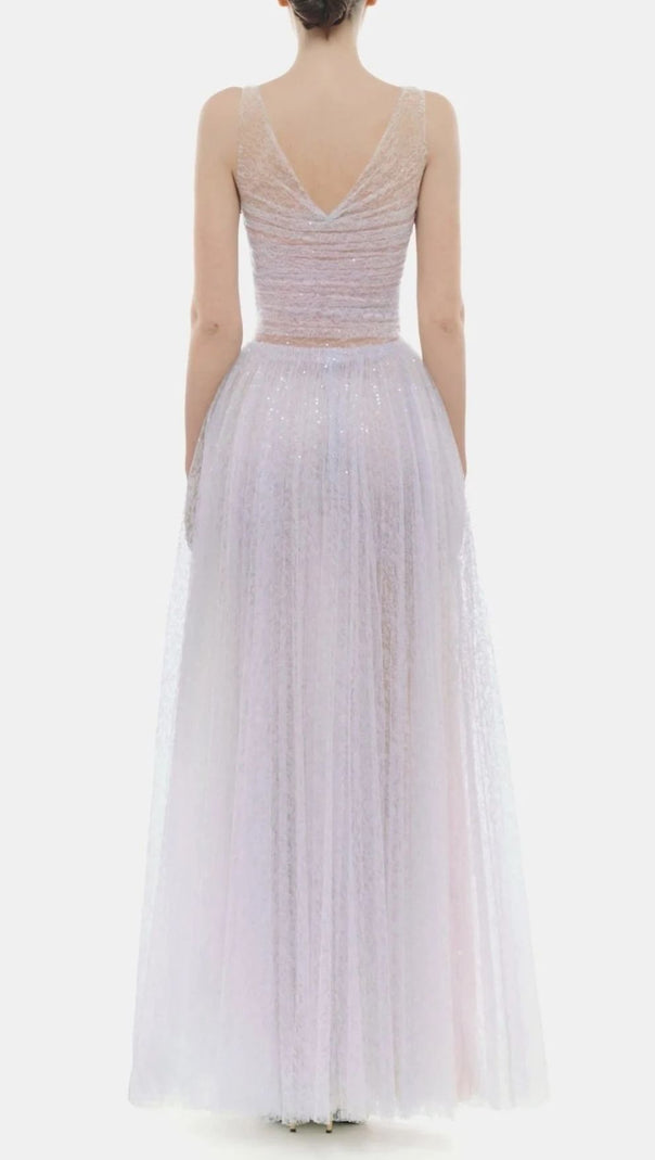 AIIZIE Josie Ethereal Lavender Sparkle Maxi Gown - V-Neck Tulle Dress - product image