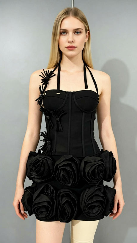 Joslyn Fiery Red Rose & Bandage Corset Two-Piece Set