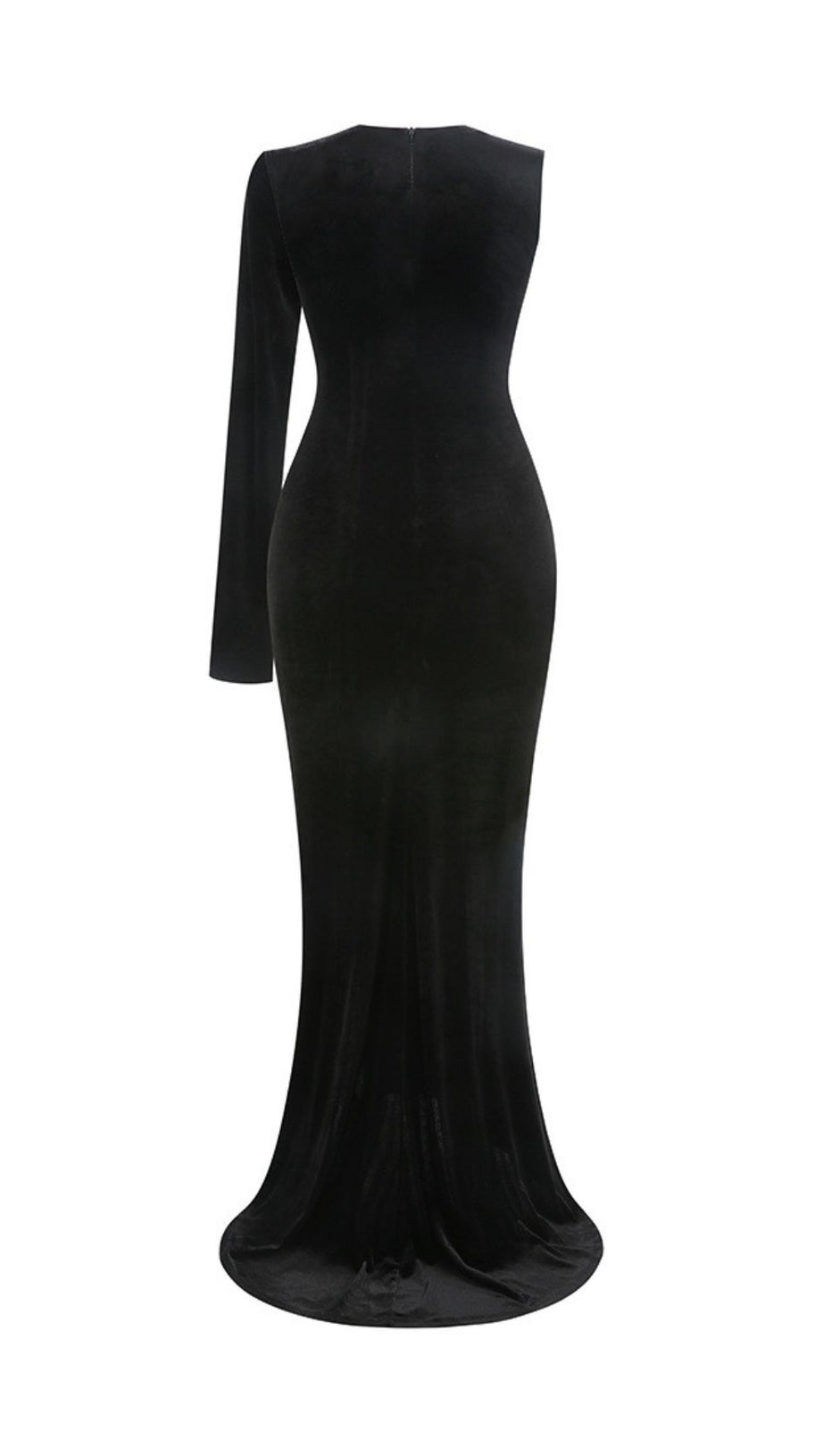 Joyce Black Velvet One-Sleeve Bow Maxi Gown | Statement Slit Dress