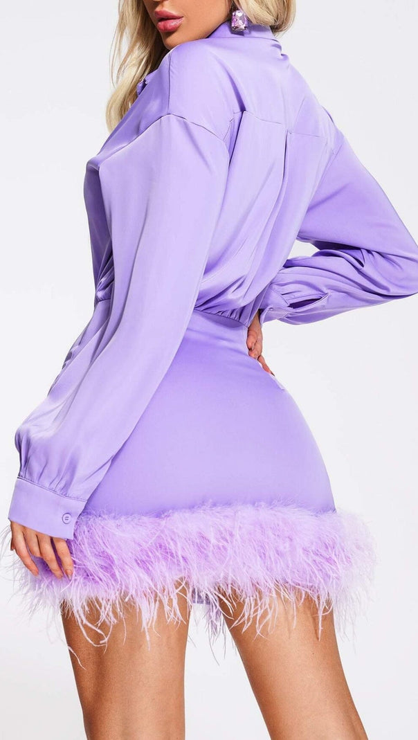 AIIZIE FEATHER LONG SLEEVE SHIRT DRESS - product image