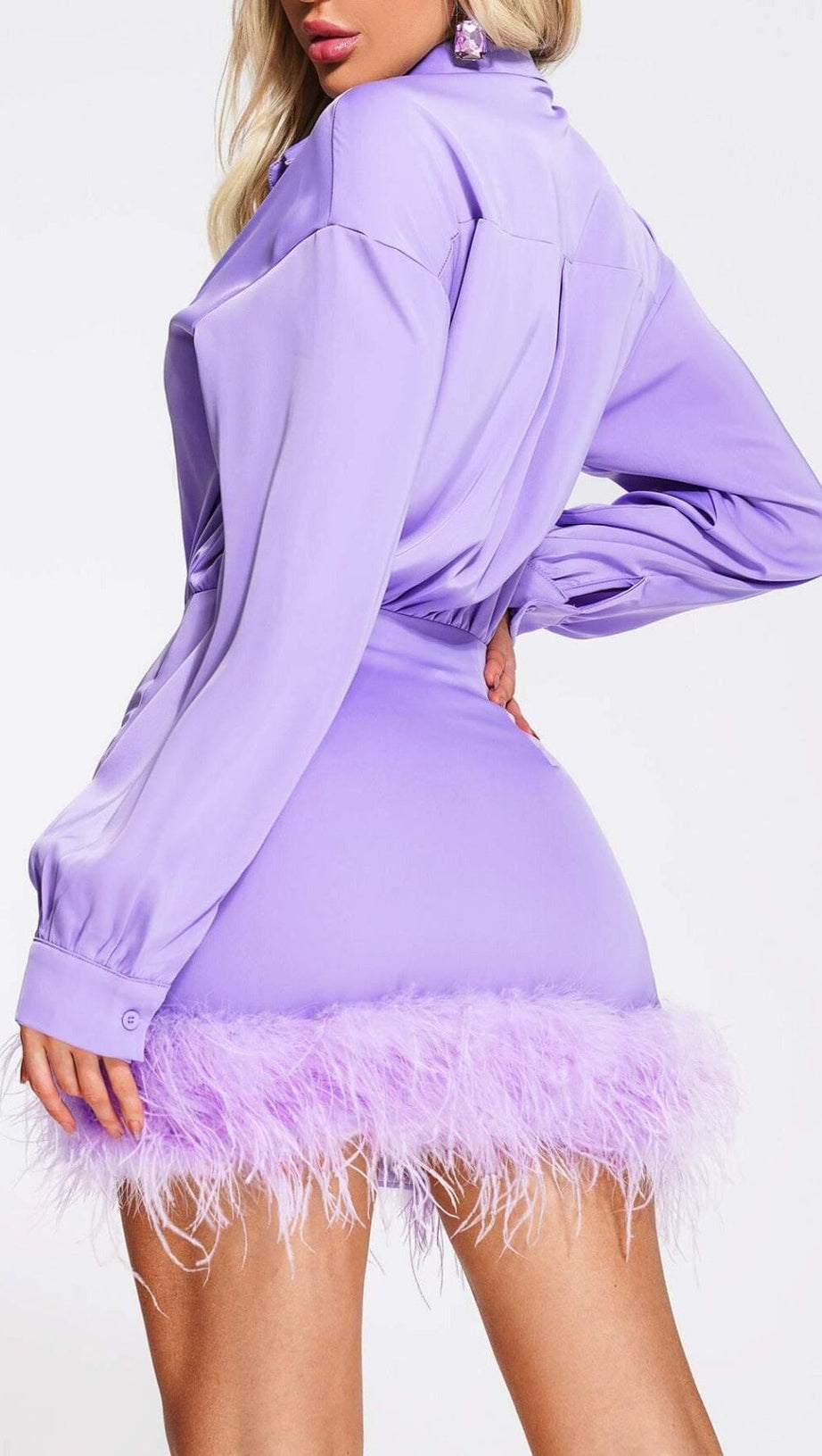 FEATHER LONG SLEEVE SHIRT DRESS