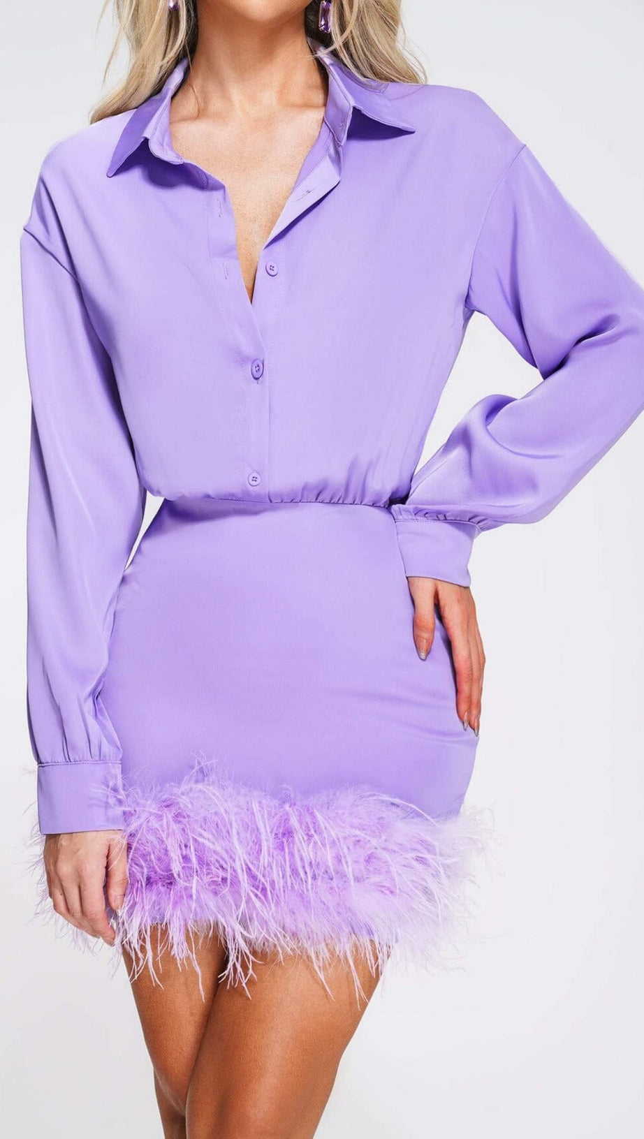 FEATHER LONG SLEEVE SHIRT DRESS
