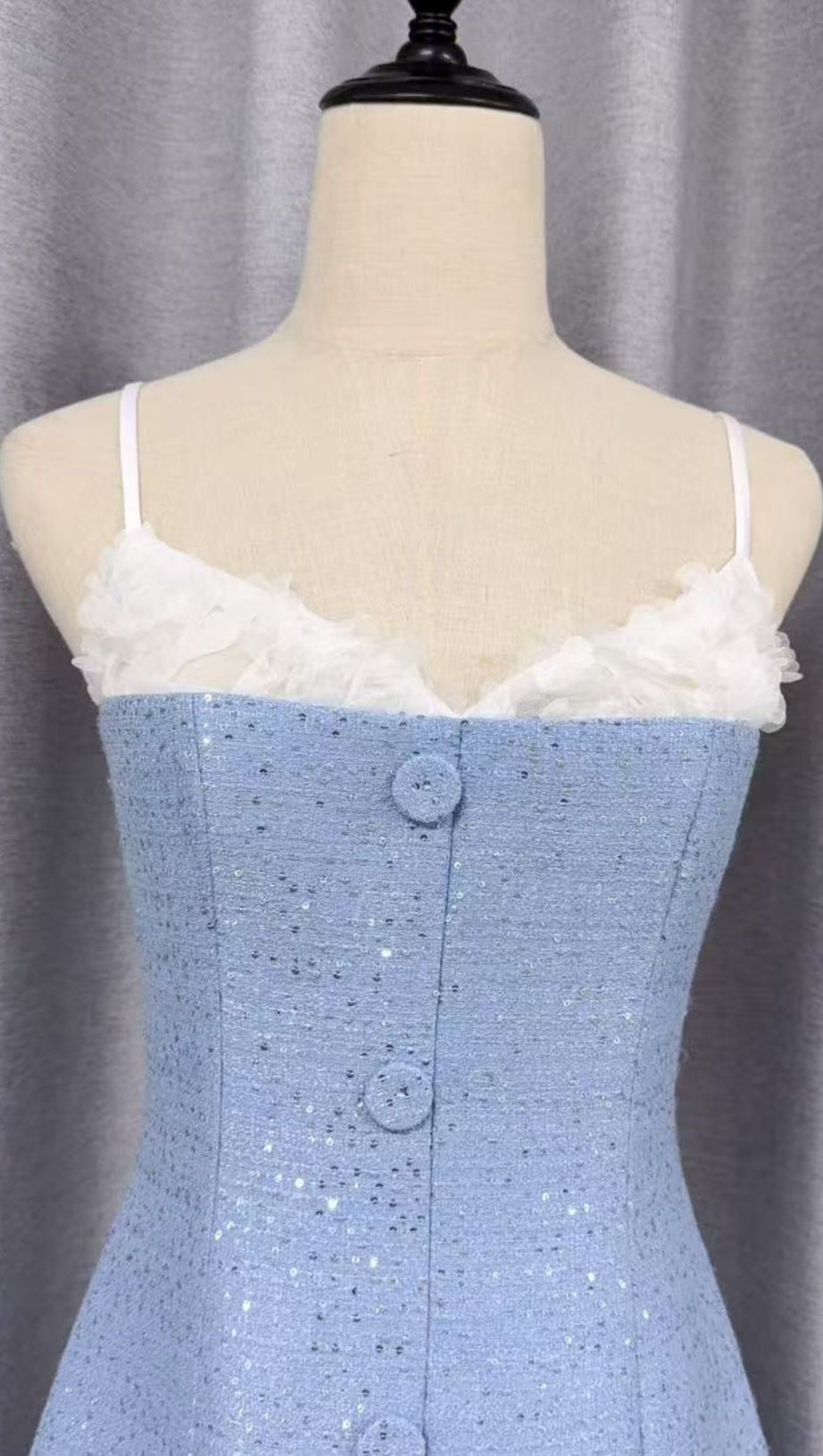 Juana Blue Floral Tweed Strappy Slit Midi Dress - Elegant Wedding Guest & Cocktail Attire