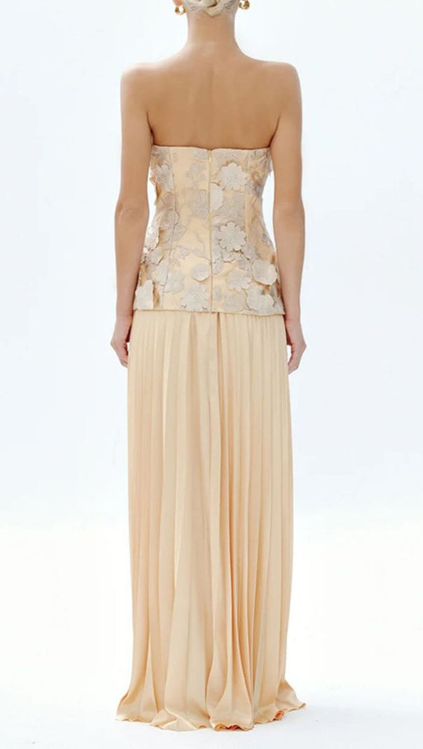 AIIZIE Julieta Elegant 3D Floral Peplum Top & Pleated Maxi Skirt Set - product image