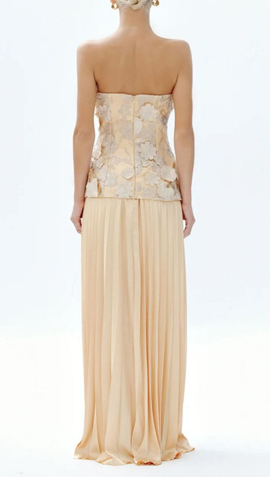 Julieta Elegant 3D Floral Peplum Top & Pleated Maxi Skirt Set