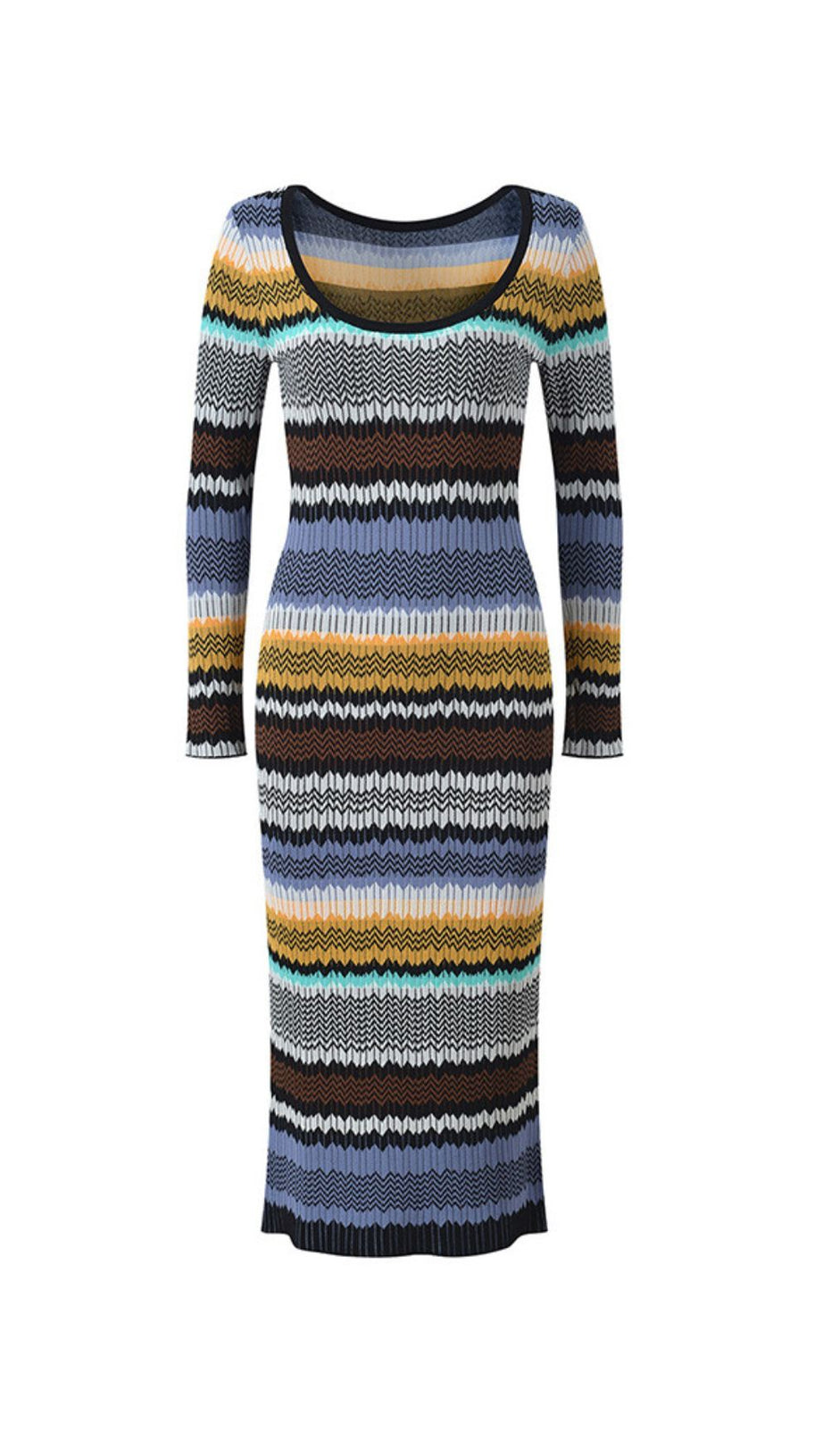 Juliette Vibrant Wavy Stripe Knit Long Sleeve Midi Dress