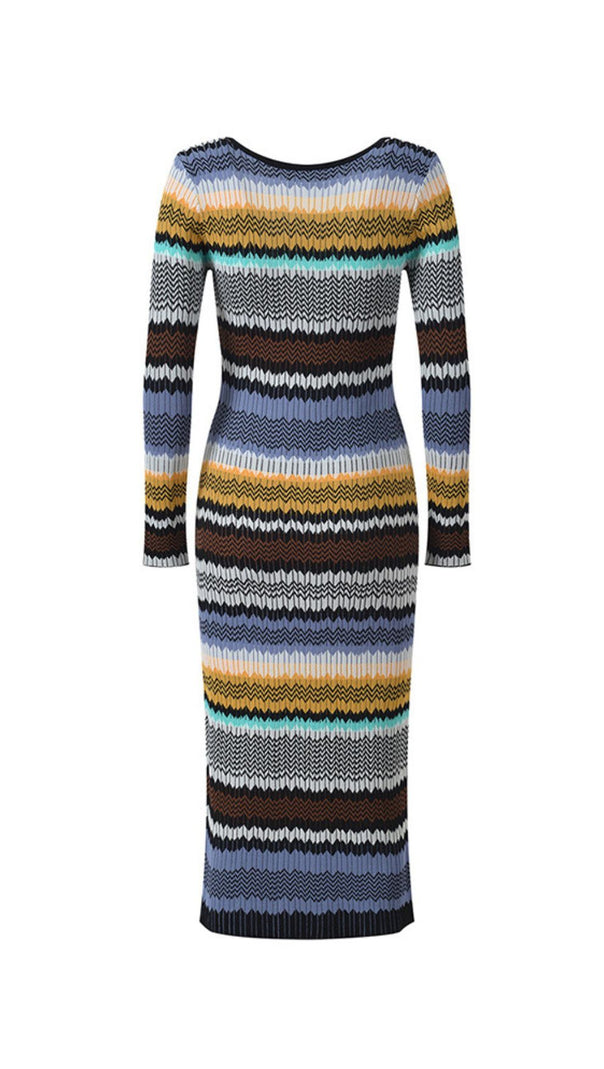 AIIZIE Juliette Vibrant Wavy Stripe Knit Long Sleeve Midi Dress - product image