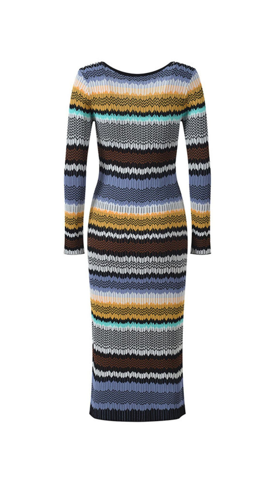 Juliette Vibrant Wavy Stripe Knit Long Sleeve Midi Dress