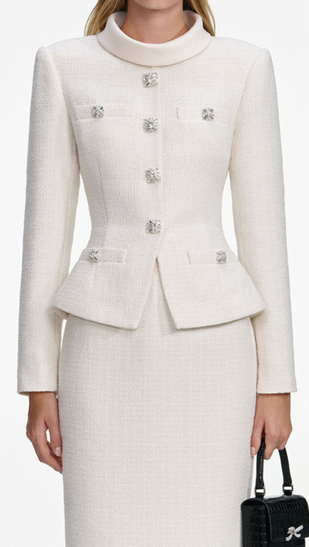 AIIZIE Jurnee Timeless White Tweed Skirt Suit Set | Peplum Jacket & Pencil Skirt - product image