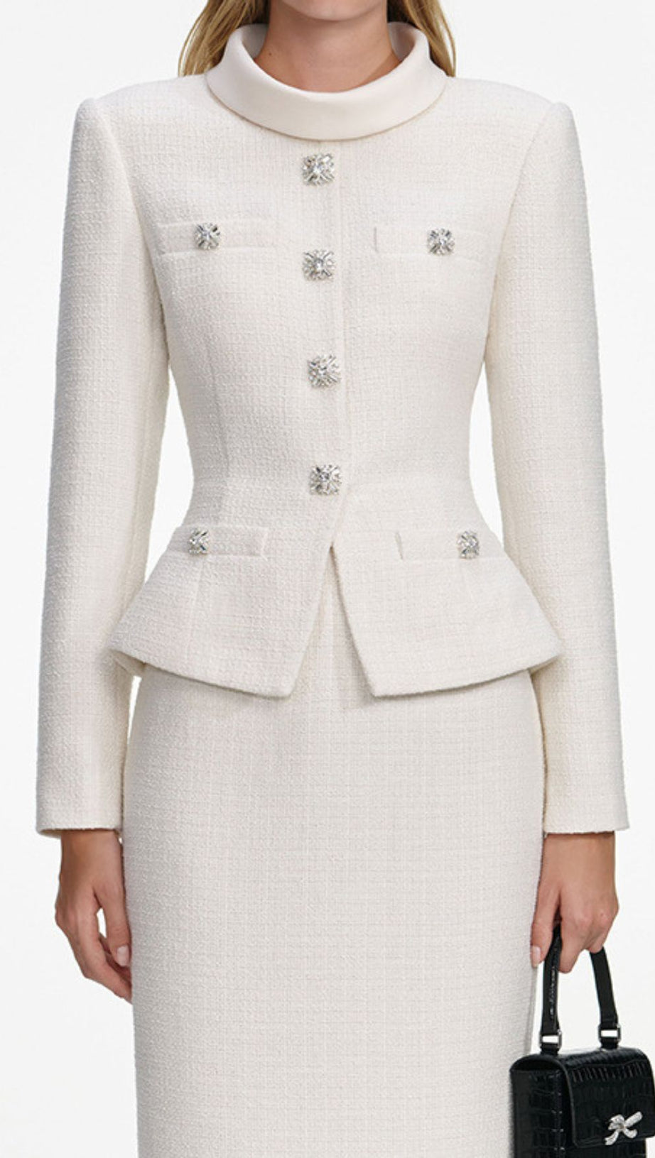 Jurnee Timeless White Tweed Skirt Suit Set | Peplum Jacket & Pencil Skirt