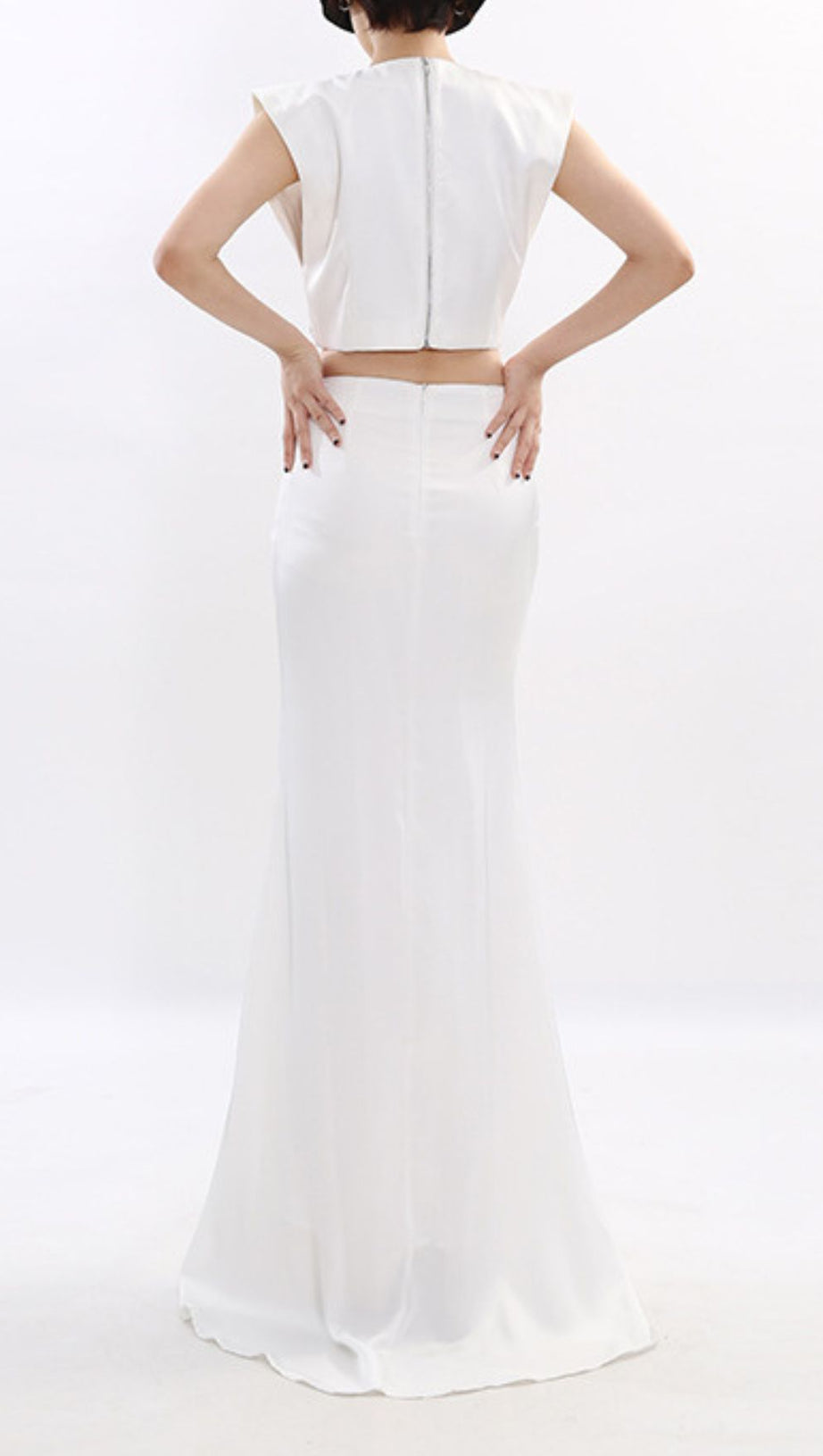 Juro White Diamante Embellished Two-Piece Set | Crop Top & Maxi Skirt