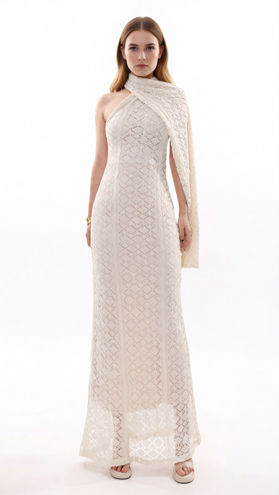 Justo Effortless Chic Backless Lace Knit Maxi Dress