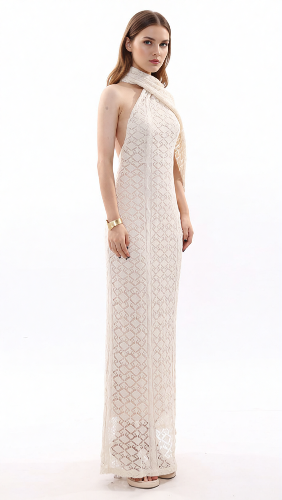 Justo Effortless Chic Backless Lace Knit Maxi Dress