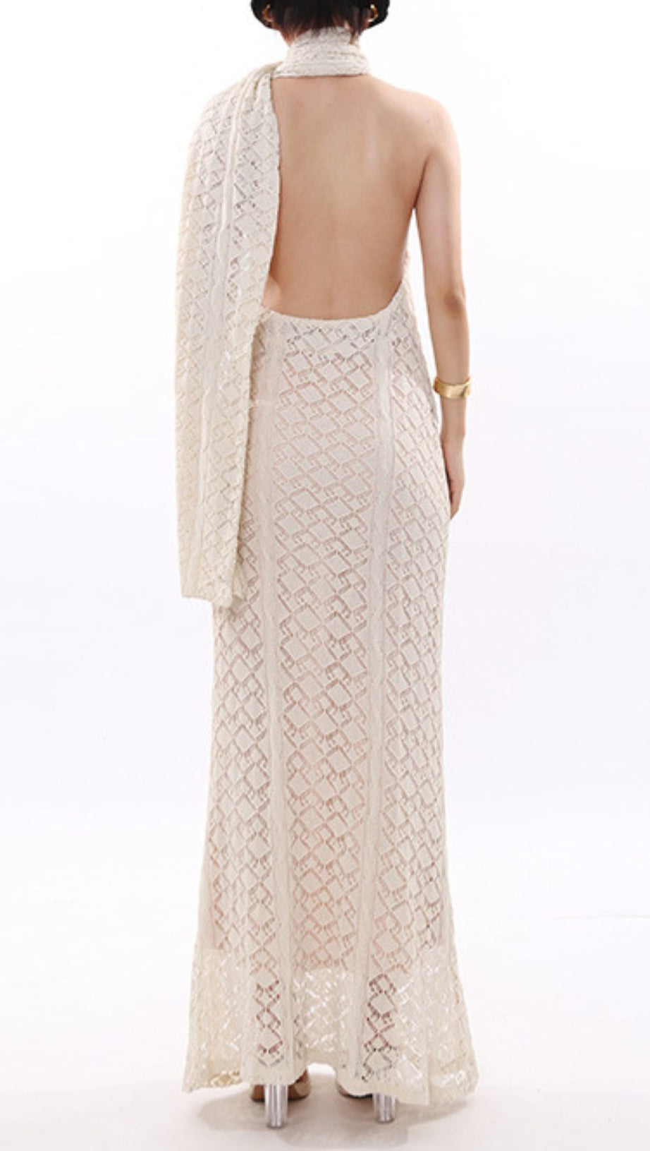 Justo Effortless Chic Backless Lace Knit Maxi Dress