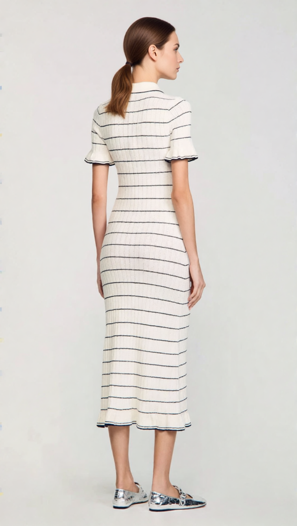 AIIZIE Jyoti Classic Striped Ribbed Knit Polo Midi Dress | Effortless Chic - product image