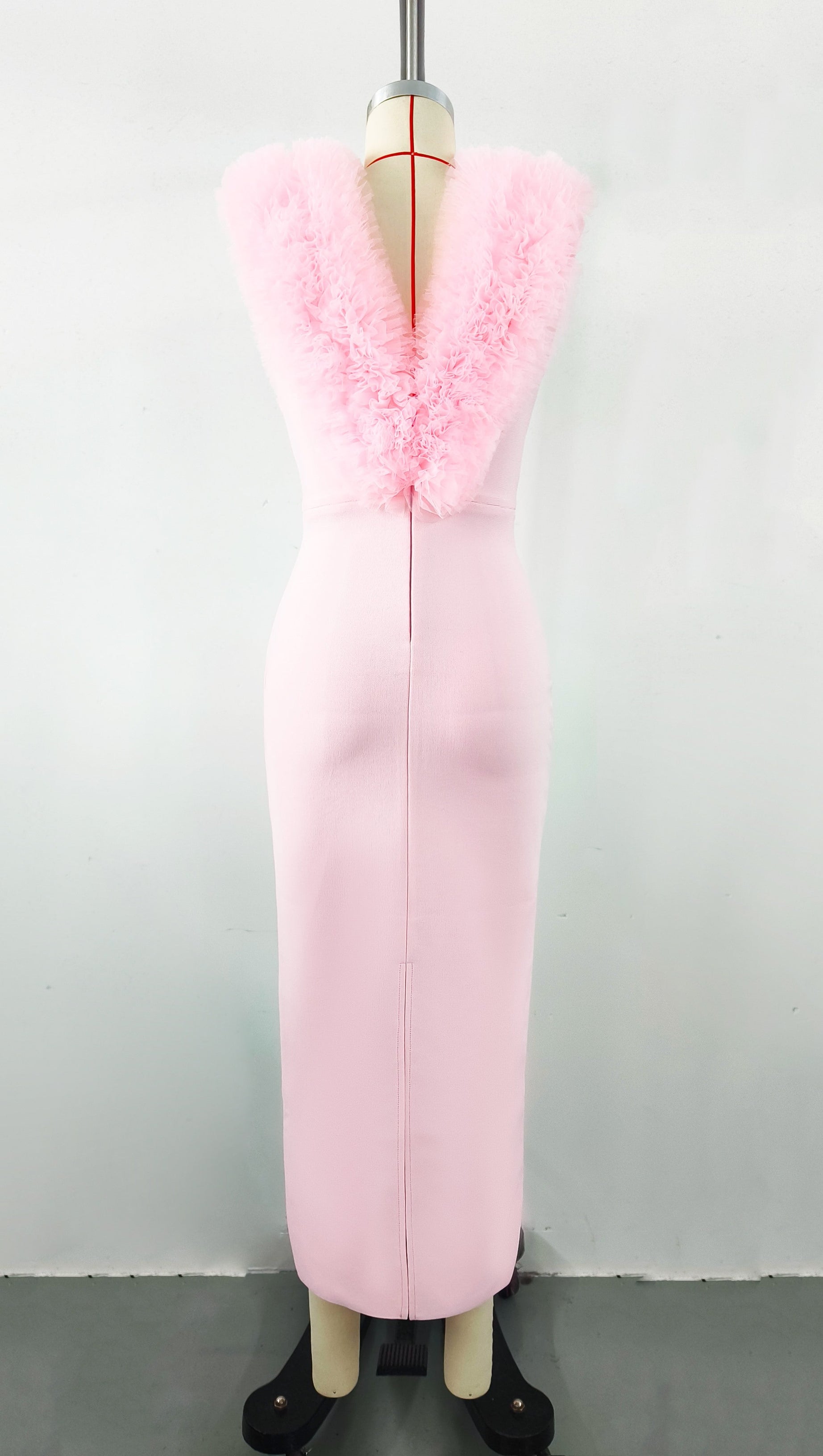 PINK SLEEVELESS FAUX FUR MIDI DRESS