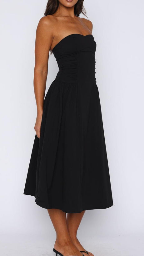 ABITO MIDI SANDRA SENZA SPALLINE IN NERO