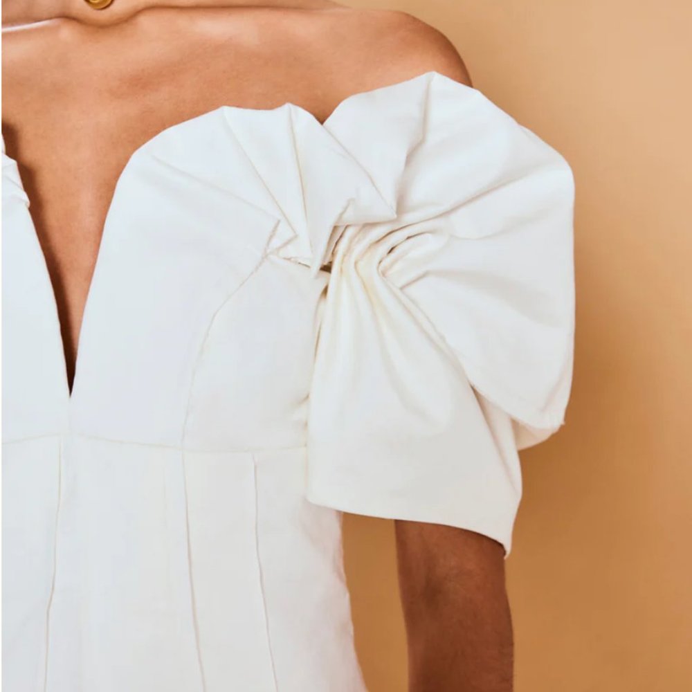 AIIZIE RUFFLED OFF-SHOULDER MINI SILK DRESS IN WHITE - product image