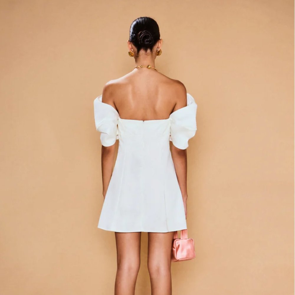 AIIZIE RUFFLED OFF-SHOULDER MINI SILK DRESS IN WHITE - product image